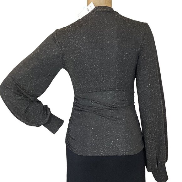 Red by BKE Top Balloon Sleeve Ruched Keyhole Neck Shimmery Black Gold Sz S #286F - Picture 5 of 8